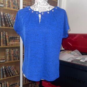 Notations Royal Blue Blouse with Eyelet Detail